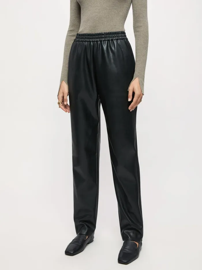 Jigsaw Trousers Women Vegan Leather Jogger Black