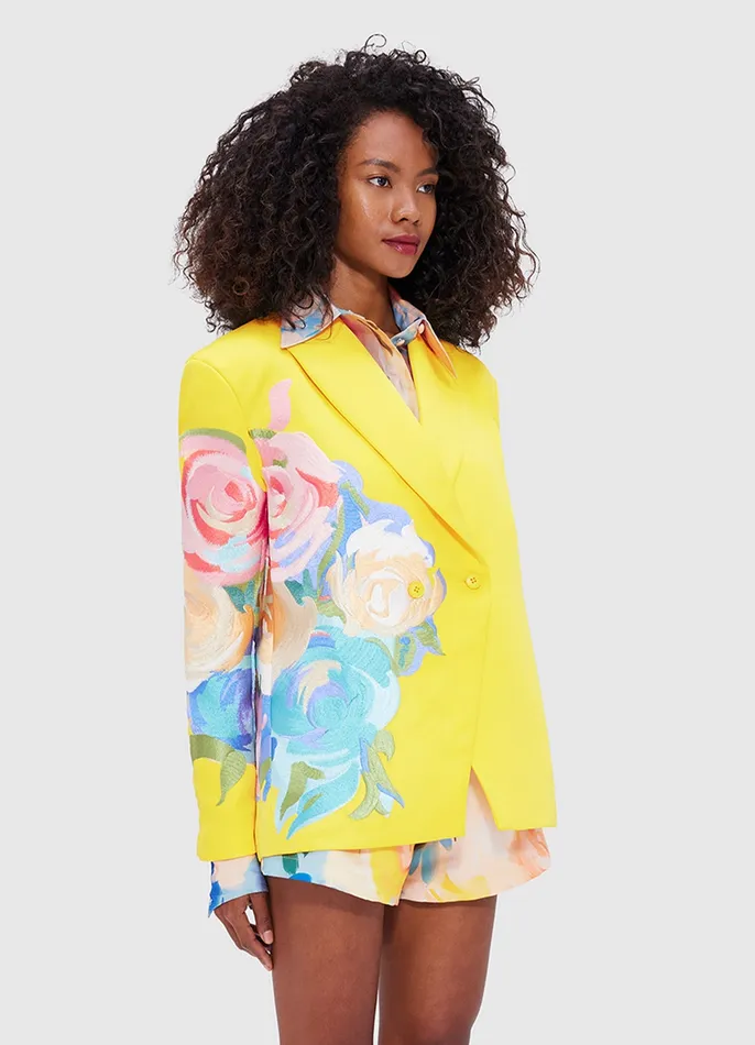 Jocelyn Embroidered Split Blazer 8211 Bouquet Print Coats and Jackets LEO LIN Women