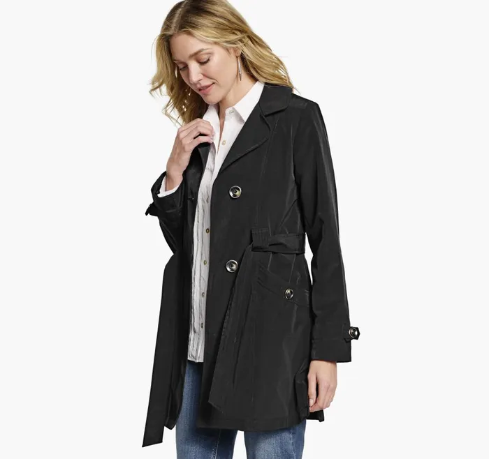 Johnston and Murphy Belted Trench Coat Black Women Coats Jackets and Vests