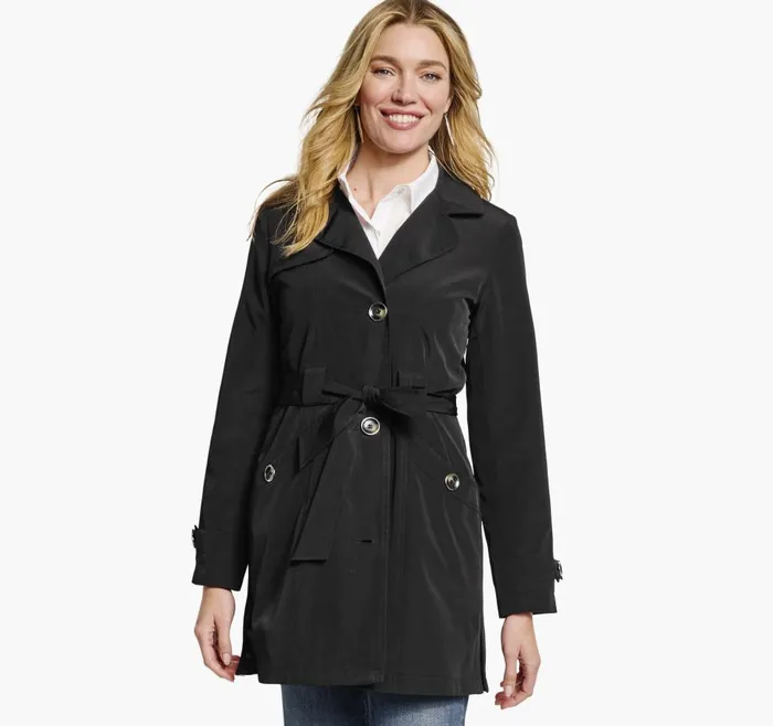 Johnston and Murphy Belted Trench Coat Black Women Coats Jackets and Vests Johnston and Murphy Belted Trench Coat Black Women Coats Jackets and Vests