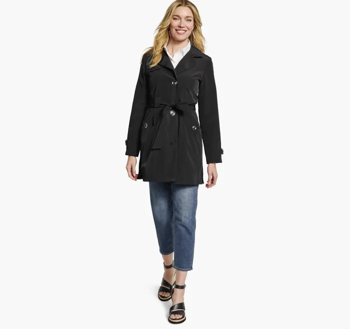 Johnston and Murphy Belted Trench Coat Black Women Coats Jackets and Vests Johnston and Murphy Belted Trench Coat Black Women Coats Jackets and Vests