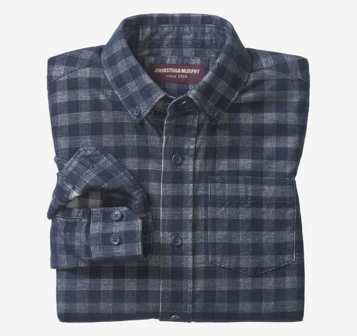 Johnston and Murphy Boys Corduroy Shirt Navy Gingham Boys Shirts