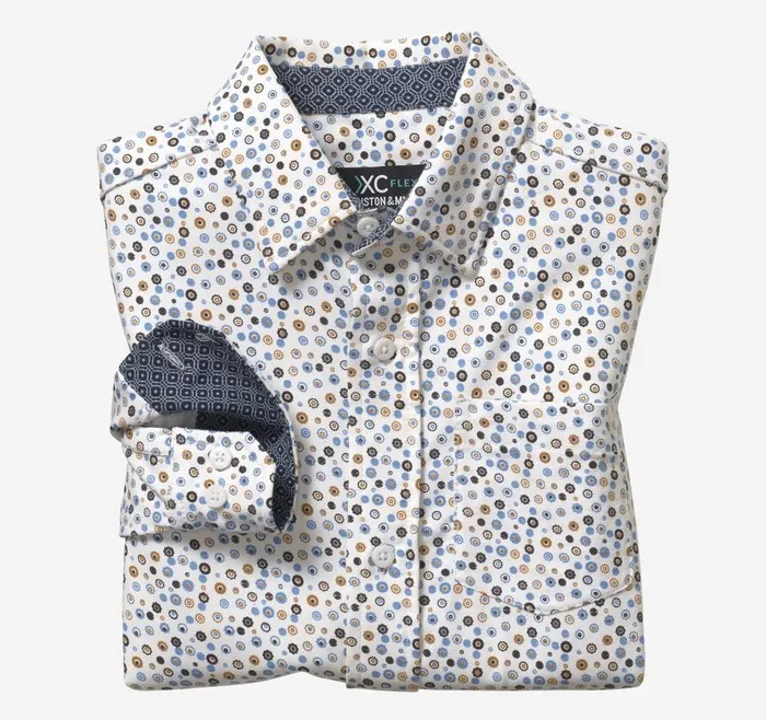 Johnston and Murphy Boys XC Flex Stretch LongSleeve Shirt White Round Flower Print Boys Shirts