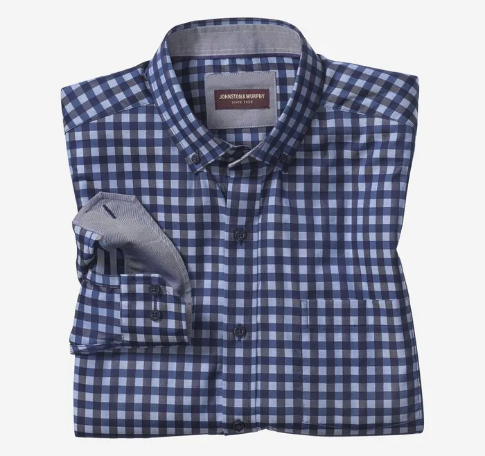 Johnston and Murphy ButtonCollar Premium Cotton Shirt Navyblue Dark Twill Gingham Men Shirts