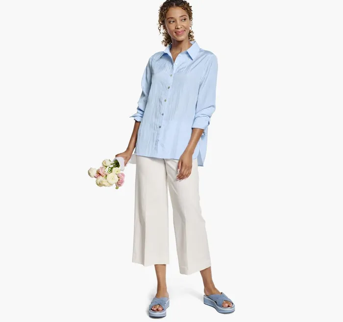 Johnston and Murphy Crinkle ButtonFront Shirt Light Blue Women Shirts Sweaters and Blazers Johnston and Murphy Crinkle ButtonFront Shirt Light Blue Women Shirts Sweaters and Blazers