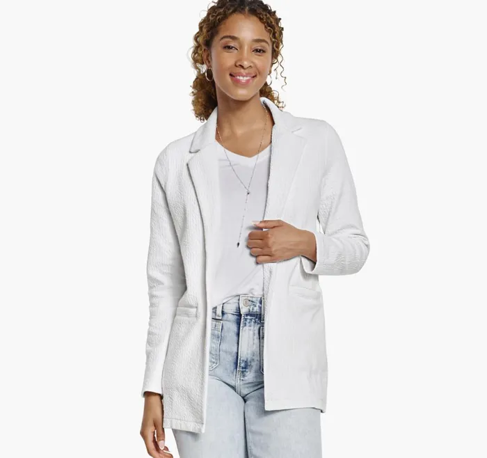 Johnston and Murphy Crinkle Knit Jacquard Blazer White Women Shirts Sweaters and Blazers