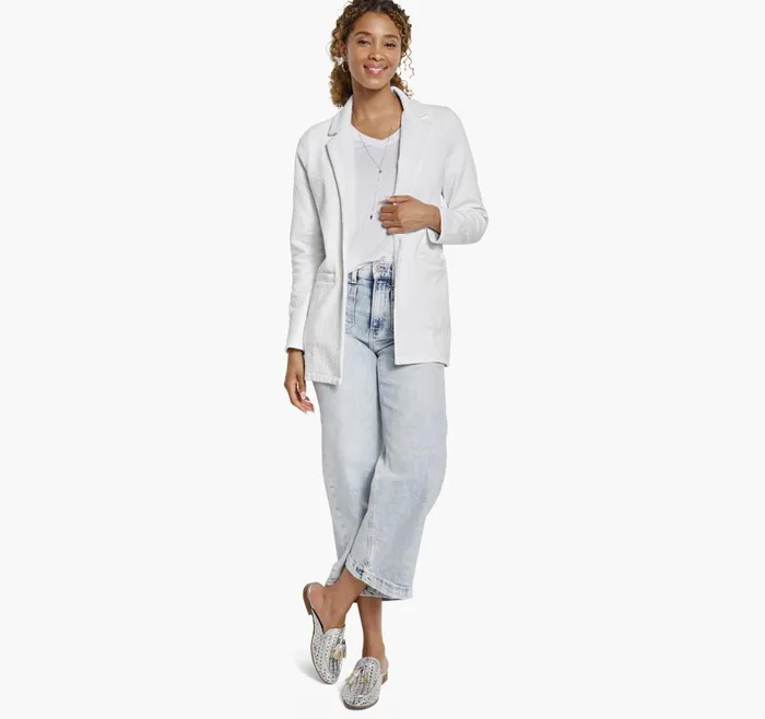 Johnston and Murphy Crinkle Knit Jacquard Blazer White Women Shirts Sweaters and Blazers Johnston and Murphy Crinkle Knit Jacquard Blazer White Women Shirts Sweaters and Blazers