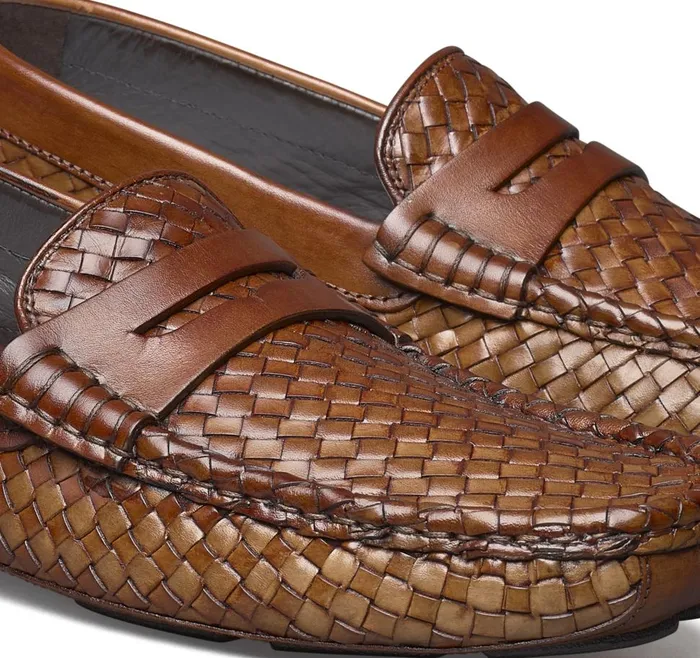Johnston and Murphy Dayton Woven Penny Brown Italian Calfskin Men SlipOns Johnston and Murphy Dayton Woven Penny Brown Italian Calfskin Men SlipOns