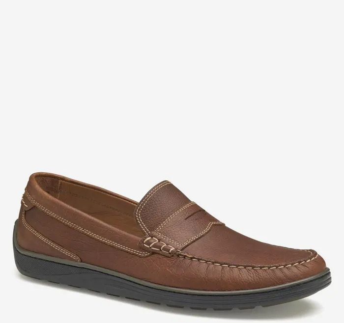 Johnston and Murphy Emmett Penny Dark Tan Full Grain Men SlipOns