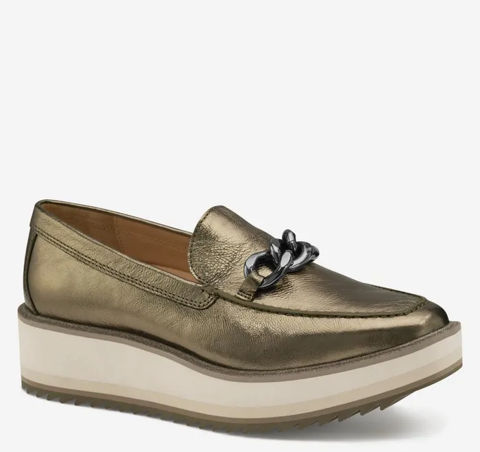 Johnston and Murphy Gracelyn Chain Loafer Bronze Metallic Sheepskin Women Mules and Loafers Johnston and Murphy Gracelyn Chain Loafer Bronze Metallic Sheepskin Women Mules and Loafers