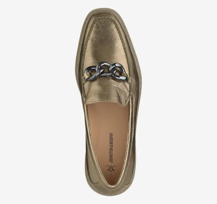 Johnston and Murphy Gracelyn Chain Loafer Bronze Metallic Sheepskin Women Mules and Loafers Johnston and Murphy Gracelyn Chain Loafer Bronze Metallic Sheepskin Women Mules and Loafers