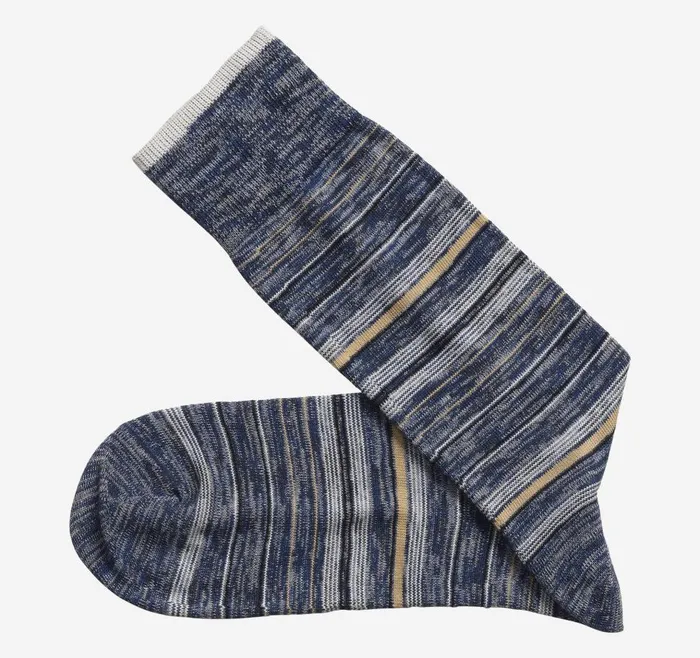 Johnston and Murphy Heather Stripe Socks Navy Variegated Stripe Men Socks