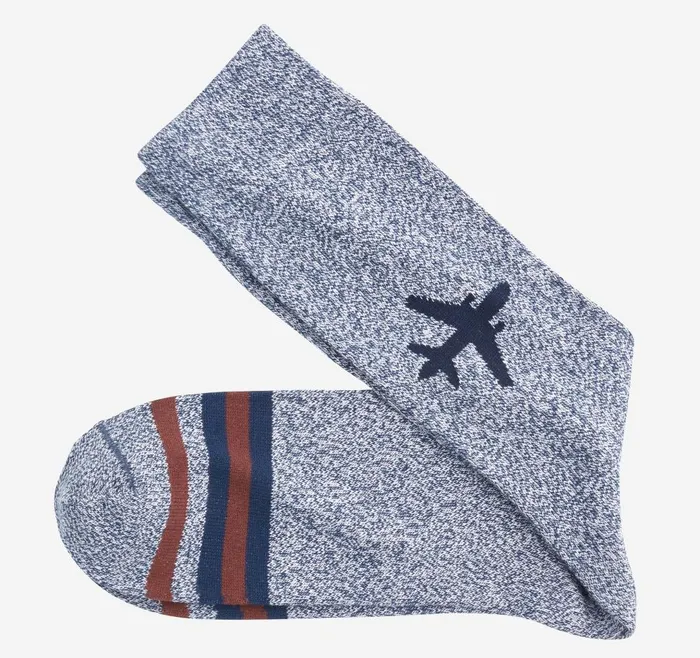 Johnston and Murphy Heathered Boot Socks Navy Airplane Men Socks