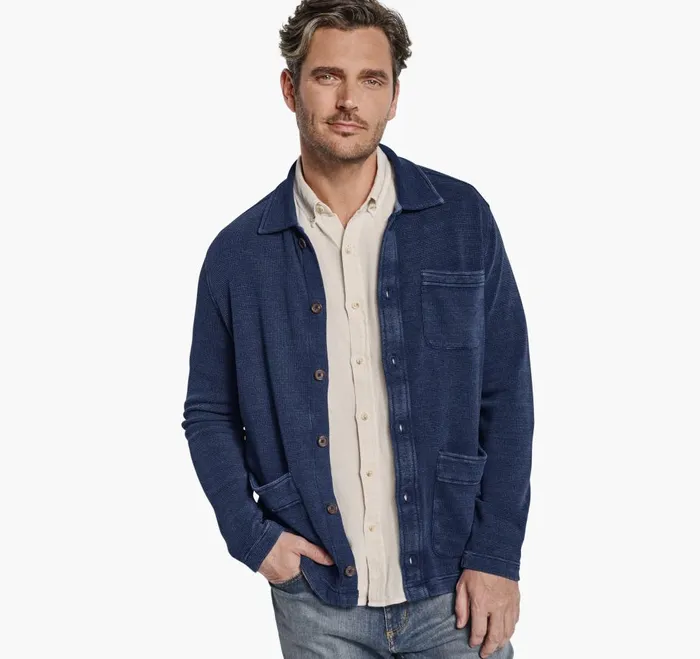 Johnston and Murphy Indigo FullButton Knit Jacket Indigo Men Sweaters and Knits
