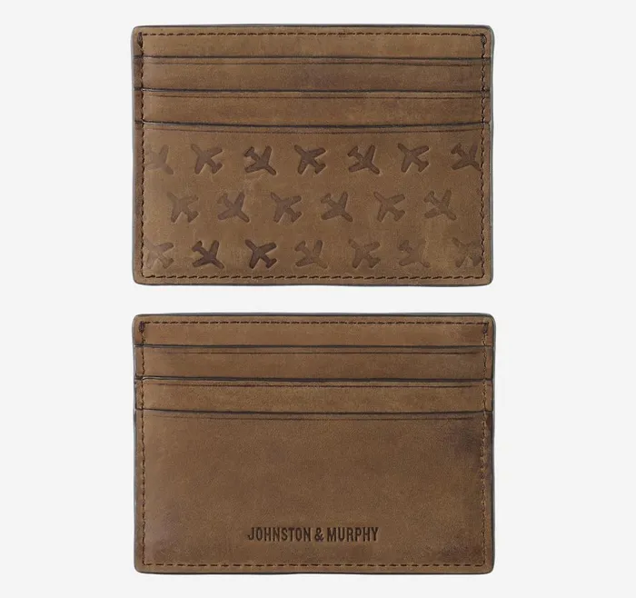 Johnston and Murphy Jackson Embossed Weekender Case Tan Oiled Airplane Men Wallets