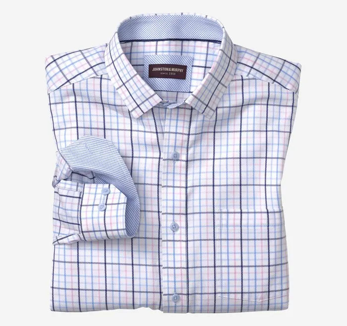 Johnston and Murphy LongSleeve Dress Shirt Pink Triple Windowpane Men Shirts