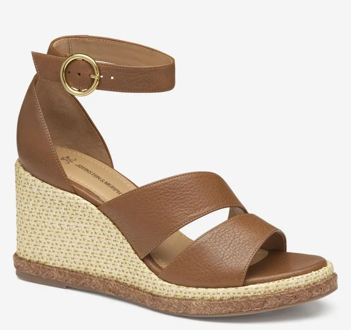 Johnston and Murphy Marcia Asymmetrical Sandal Cognac Calfskin Women Heels and Platform Wedges Johnston and Murphy Marcia Asymmetrical Sandal Cognac Calfskin Women Heels and Platform Wedges