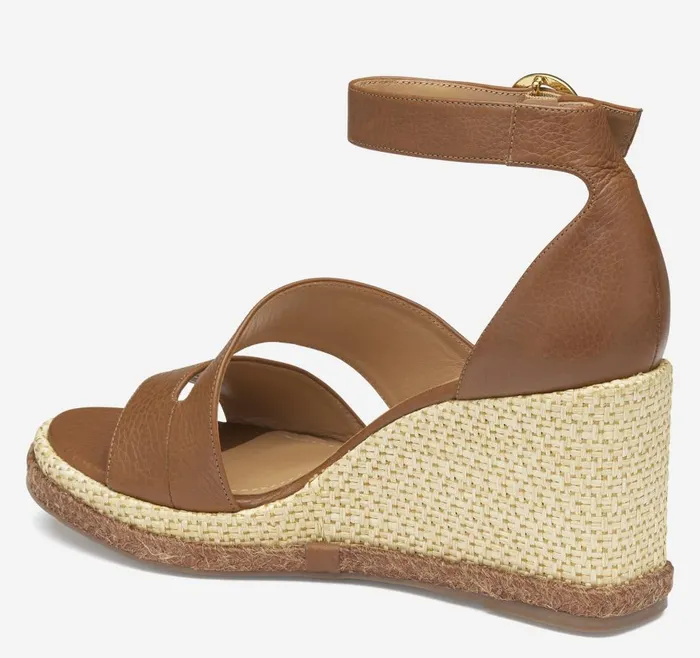 Johnston and Murphy Marcia Asymmetrical Sandal Cognac Calfskin Women Heels and Platform Wedges