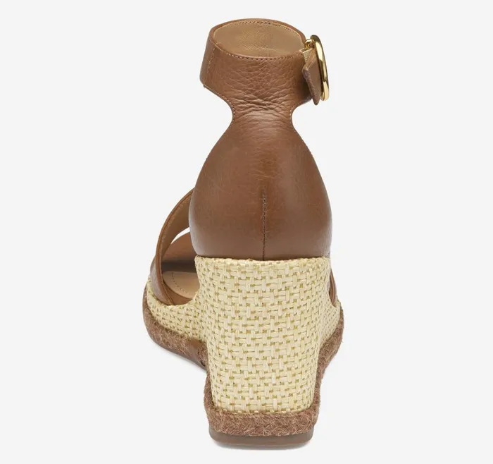 Johnston and Murphy Marcia Asymmetrical Sandal Cognac Calfskin Women Heels and Platform Wedges