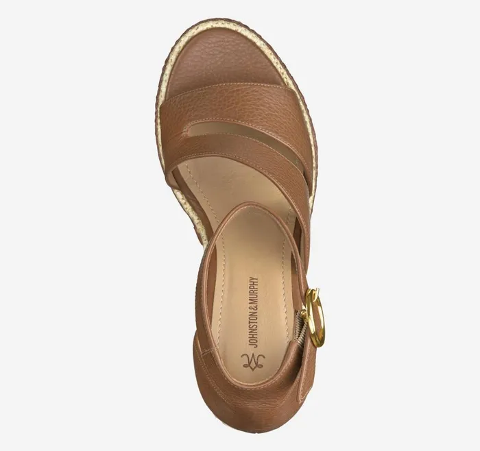 Johnston and Murphy Marcia Asymmetrical Sandal Cognac Calfskin Women Heels and Platform Wedges