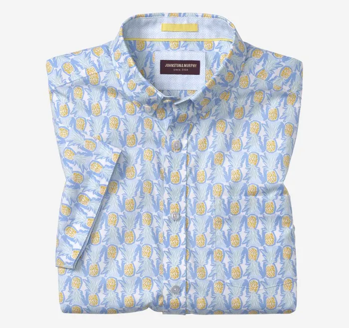Johnston and Murphy Printed Cotton ShortSleeve Shirt Bluemulti Pineapple Men ShortSleeve Shirts Johnston and Murphy Printed Cotton ShortSleeve Shirt Bluemulti Pineapple Men ShortSleeve Shirts