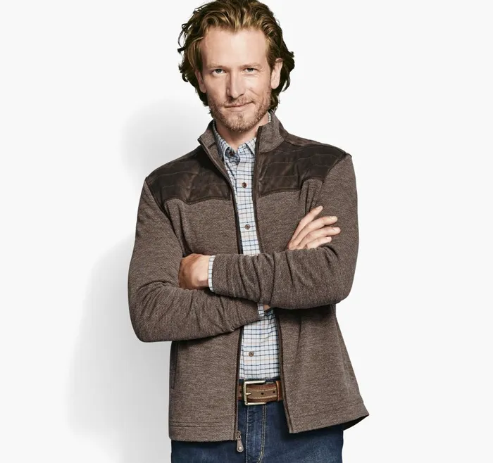 Johnston and Murphy QuiltedYoke FullZip Brown Men Sweaters and Knits