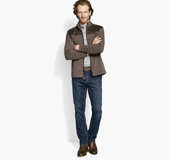 Johnston and Murphy QuiltedYoke FullZip Brown Men Sweaters and Knits Johnston and Murphy QuiltedYoke FullZip Brown Men Sweaters and Knits