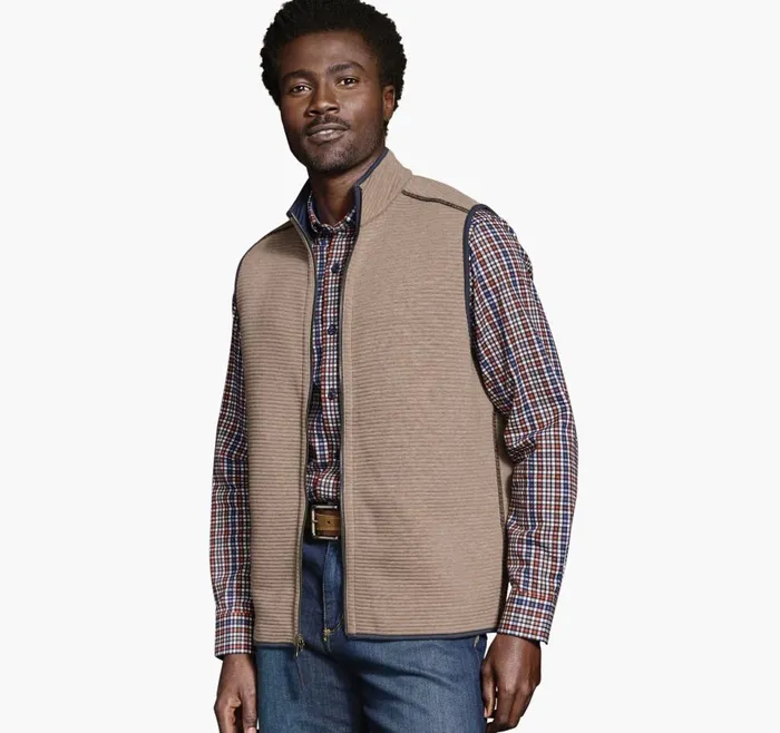 Johnston and Murphy Reversible Channel Quilted Vest Brown Heathernavy Men Coats Jackets and Vests