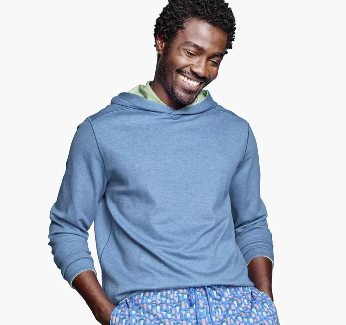 Johnston and Murphy Reversible Knit Hoodie Bluelime Men Loungewear