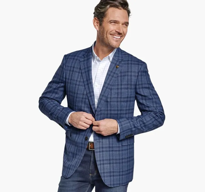 Johnston and Murphy Small Glen Plaid Blazer Blue Men Blazers