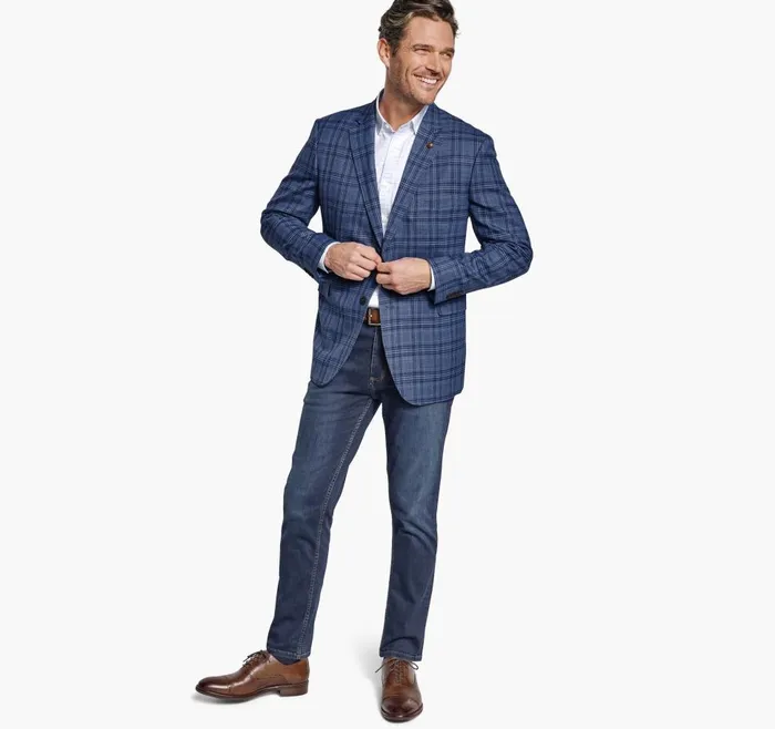 Johnston and Murphy Small Glen Plaid Blazer Blue Men Blazers Johnston and Murphy Small Glen Plaid Blazer Blue Men Blazers