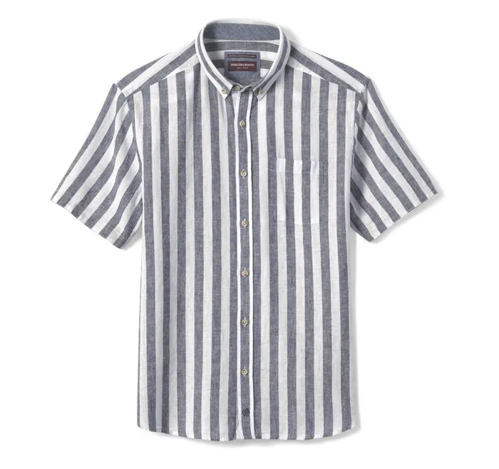 Johnston and Murphy Stripe LinenBlend Shirt Navy Stripe Men ShortSleeve Shirts Johnston and Murphy Stripe LinenBlend Shirt Navy Stripe Men ShortSleeve Shirts