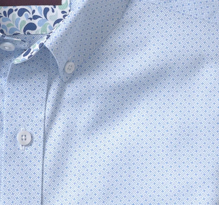 Johnston and Murphy Textured Cotton ShortSleeve Shirt Blue Linked Bar Men ShortSleeve Shirts