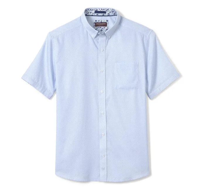 Johnston and Murphy Textured Cotton ShortSleeve Shirt Blue Linked Bar Men ShortSleeve Shirts