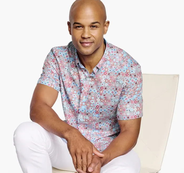 Johnston and Murphy Textured Cotton ShortSleeve Shirt Blue Multi Floral Mosaic Men ShortSleeve Shirts