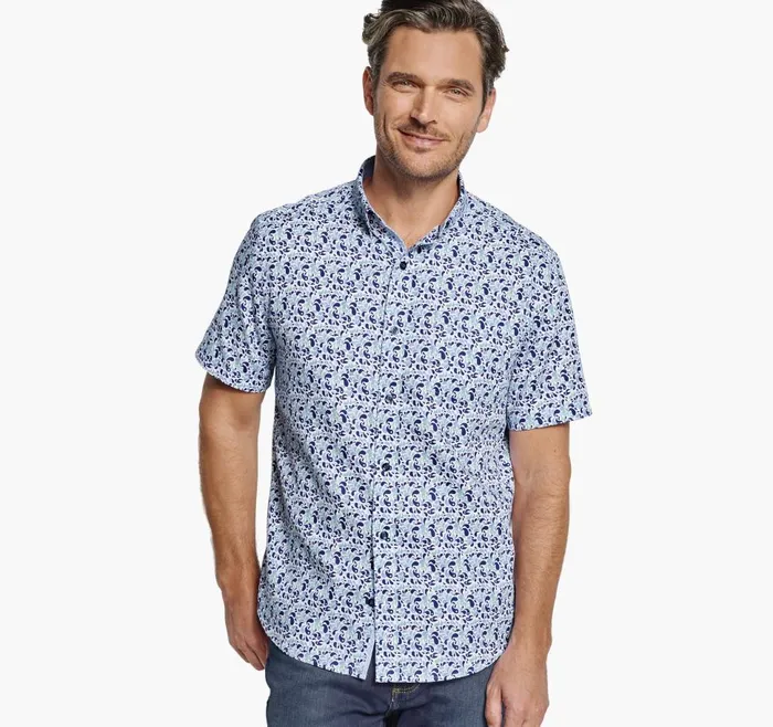 Johnston and Murphy Textured Cotton ShortSleeve Shirt Mint Droplet Men ShortSleeve Shirts