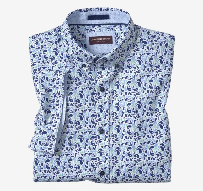 Johnston and Murphy Textured Cotton ShortSleeve Shirt Mint Droplet Men ShortSleeve Shirts Johnston and Murphy Textured Cotton ShortSleeve Shirt Mint Droplet Men ShortSleeve Shirts