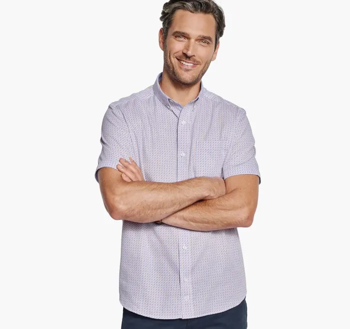 Johnston and Murphy Textured Cotton ShortSleeve Shirt Orange Triangle Dot Men ShortSleeve Shirts