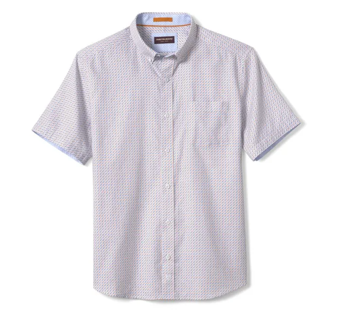 Johnston and Murphy Textured Cotton ShortSleeve Shirt Orange Triangle Dot Men ShortSleeve Shirts