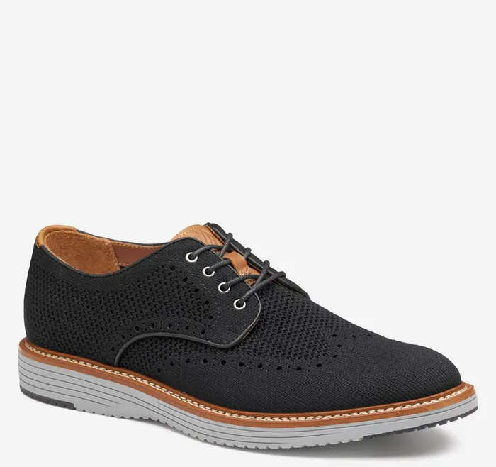 Johnston and Murphy Upton Knit Wingtip Black Knit Men LaceUps