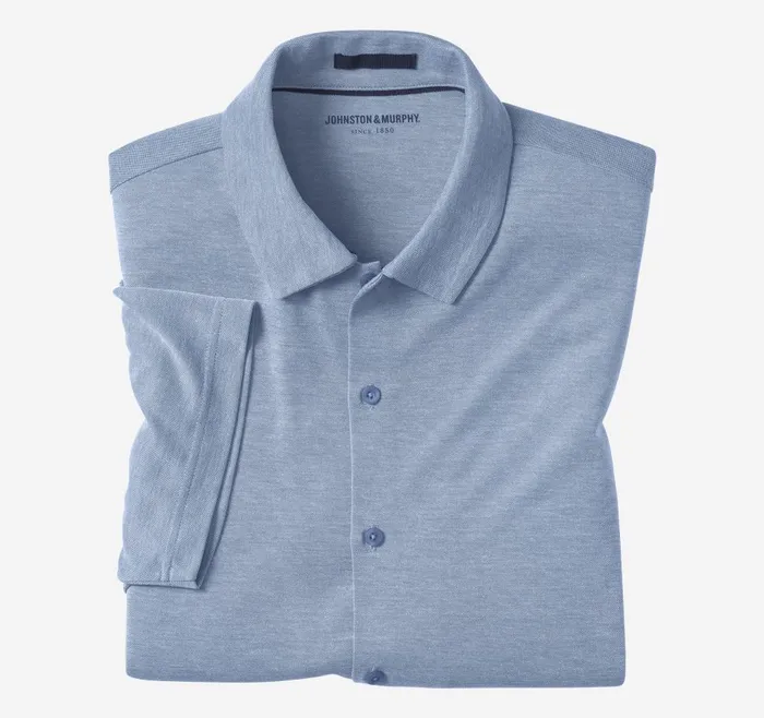 Johnston and Murphy Vintage Birdseye ButtonFront Shirt Blue Men ShortSleeve Shirts