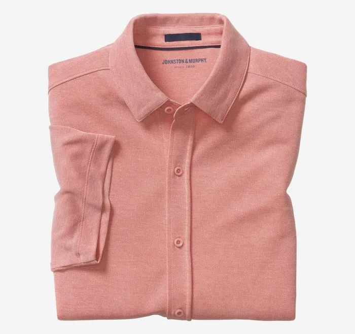 Johnston and Murphy Vintage Birdseye ButtonFront Shirt Coral Men ShortSleeve Shirts