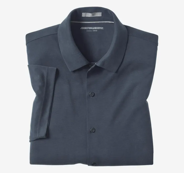 Johnston and Murphy Vintage Birdseye ButtonFront Shirt Navy Men ShortSleeve Shirts