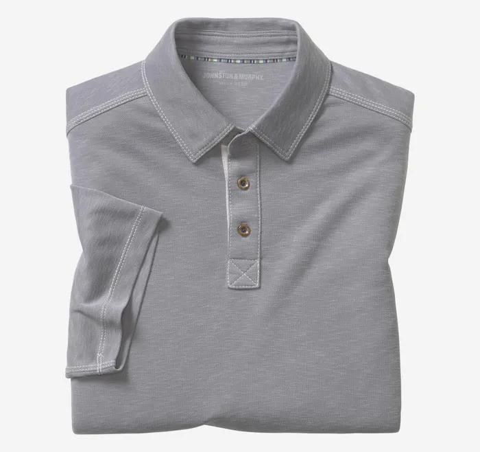 Johnston and Murphy Vintage Slub Polo Gray Men Polos and Tees