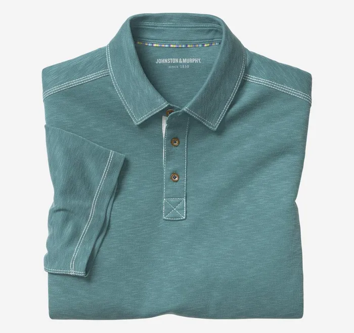 Johnston and Murphy Vintage Slub Polo Green Men Polos and Tees