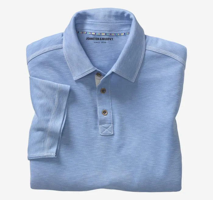 Johnston and Murphy Vintage Slub Polo Light Blue Men Polos and Tees