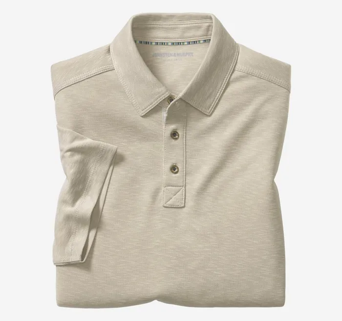 Johnston and Murphy Vintage Slub Polo Stone Men Polos and Tees