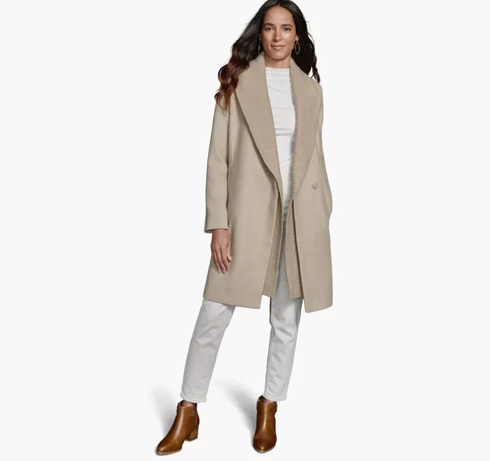 Johnston and Murphy WoolBlend Coat With Removable Knit Collar Taupe Women Coats Jackets and Vests Johnston and Murphy WoolBlend Coat With Removable Knit Collar Taupe Women Coats Jackets and Vests