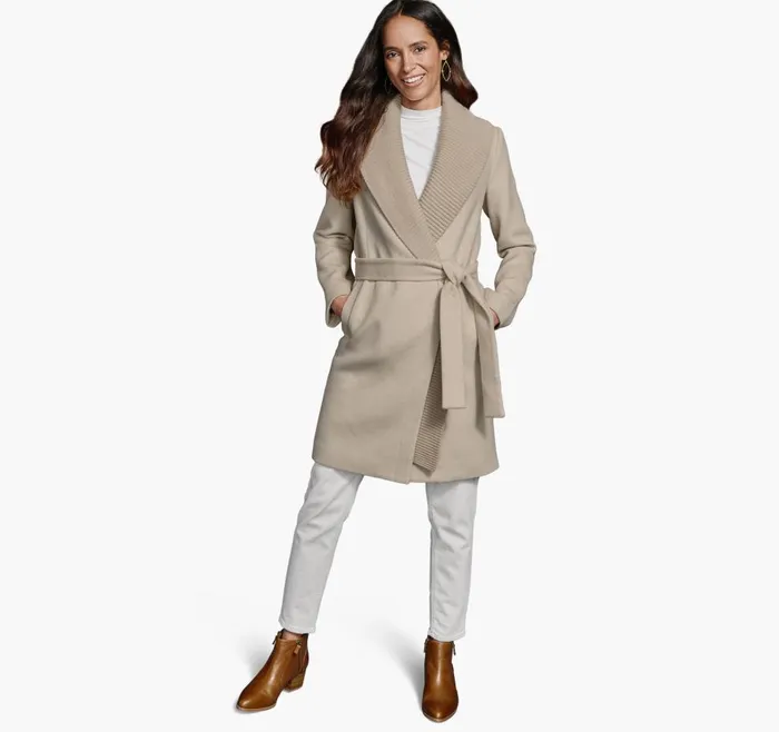 Johnston and Murphy WoolBlend Coat With Removable Knit Collar Taupe Women Coats Jackets and Vests Johnston and Murphy WoolBlend Coat With Removable Knit Collar Taupe Women Coats Jackets and Vests