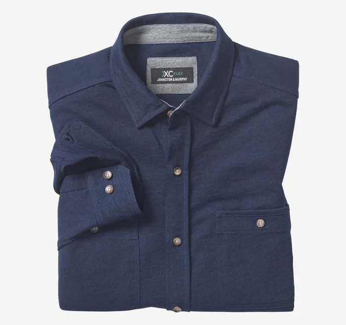 Johnston and Murphy XC Flex Stretch Indigo LongSleeve Shirt Navy Men Shirts